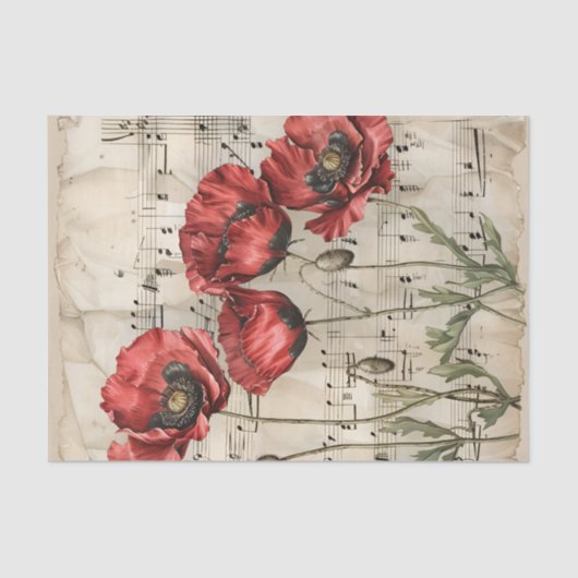 ラブリーレッドポピーヴィンテージミュージックシートephemera 薄葉紙 (正面)