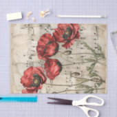 ラブリーレッドポピーヴィンテージミュージックシートephemera 薄葉紙 (クラフト)