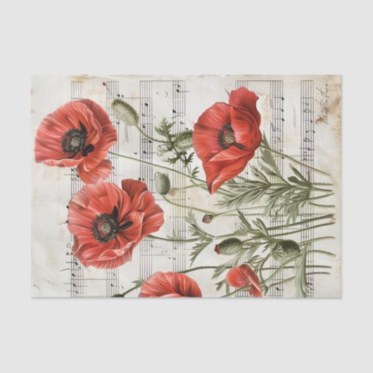 ラブリーレッドポピーヴィンテージミュージックシートephemera 薄葉紙 (正面)