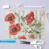 ラブリーレッドポピーヴィンテージミュージックシートephemera 薄葉紙 (クラフト)