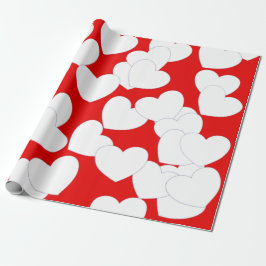 ラブリーレッドラッピング紙大きな白いハート  ラッピングペーパー