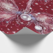 ラブリーレッド&ホワイトビーズフェザードパールラップ ラッピングペーパー (角)