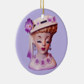 ラブリーレディーヘッド花瓶パープルフラワーズ1960s人形 セラミックオーナメント (右)