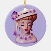 ラブリーレディーヘッド花瓶パープルフラワーズ1960s人形 セラミックオーナメント (裏面)
