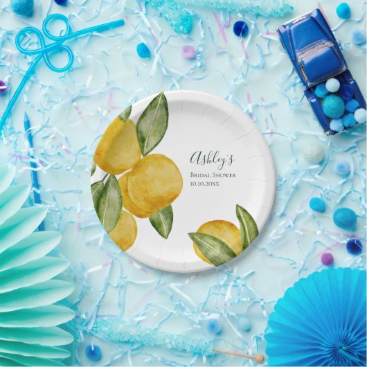 ラブリーレモンウォーターカラーブライダルシャワー パーソナライズされた ペーパープレート (パーティー)