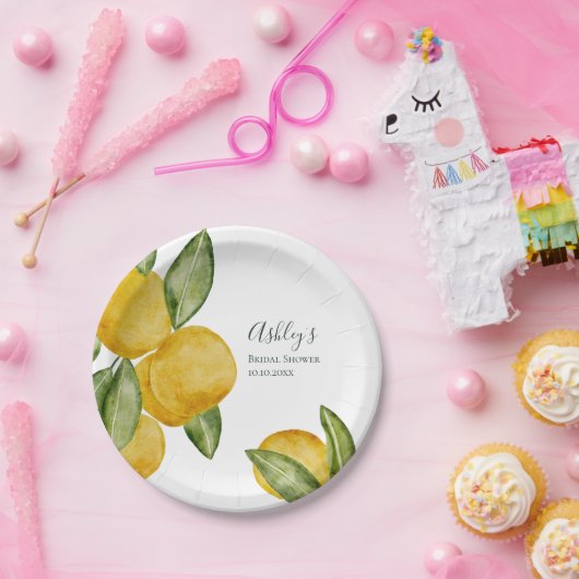 ラブリーレモンウォーターカラーブライダルシャワー パーソナライズされた ペーパープレート (パーティー)