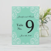 ラブリーレース結婚フレームアクアのテーブル番号。 招待状 (スタンド正面)