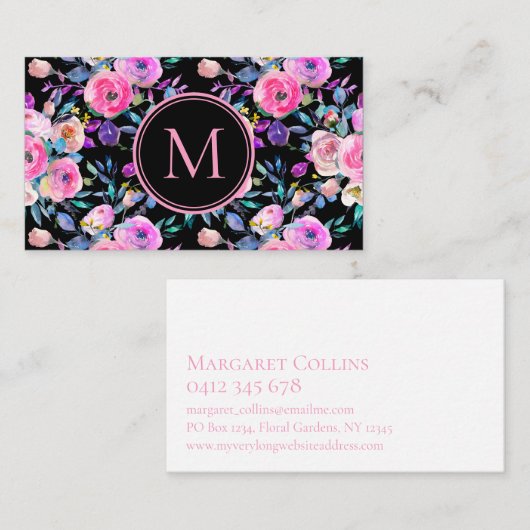 ラブリーロマンチックなピンクのフローラの水色 名刺 (正面/裏面)