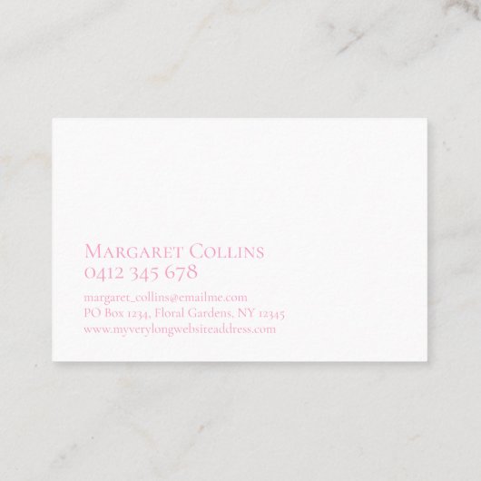 ラブリーロマンチックなピンクのフローラの水色 名刺 (裏面)