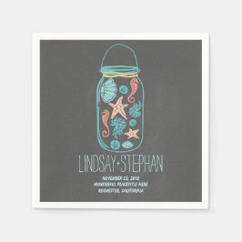 ラブリーロマンチックビーチ結婚式紙ナプキンス スタンダードカクテルナプキン