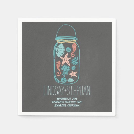 ラブリーロマンチックビーチ結婚式紙ナプキンス スタンダードカクテルナプキン (正面)