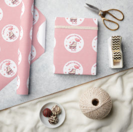 ラブリーローラースケートで滑るピンクガールズバースデーパーティー ラッピングペーパー