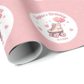 ラブリーローラースケートで滑るピンクガールズバースデーパーティー ラッピングペーパー (ロールコーナー)