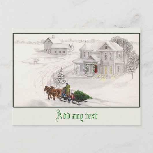 ラブリーヴィンテージイラストレーション雪のシーン ポストカード (正面)