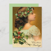 ラブリーヴィンテージビクトリアン小さな女の子クリスマス ノートカード (正面/裏面)