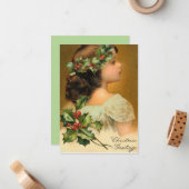 ラブリーヴィンテージビクトリアン小さな女の子クリスマス ノートカード (正面/裏面インサイチュ)