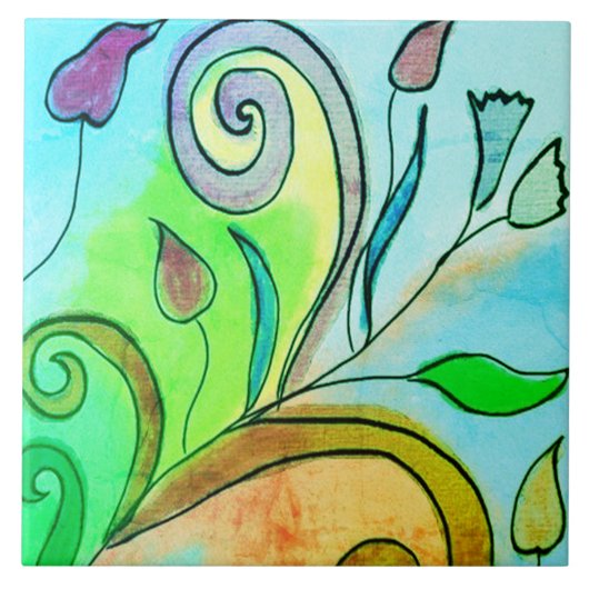 ラブリー抽象芸術フローラデジ絵を描タル タイル (正面)