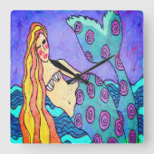ラブリー抽象芸術マーメイドアート スクエア壁時計 (正面)