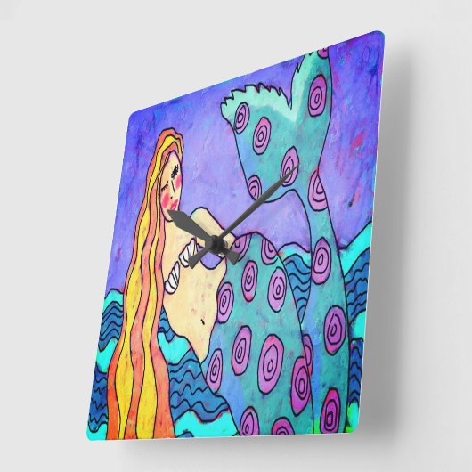 ラブリー抽象芸術マーメイドアート スクエア壁時計 (傾斜)