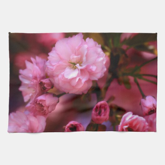 ラブリー春ピンクさくらんぼの花 キッチンタオル (横)