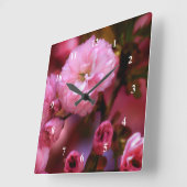 ラブリー春ピンクさくらんぼの花 スクエア壁時計 (傾斜)