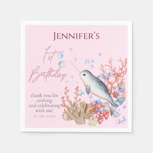 ラブリー海ベビーナルフアルシーシェルスバースデーパーティー スタンダードカクテルナプキン (正面)