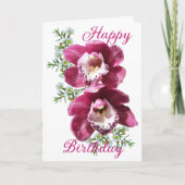 ラブリー深いピンクウィンターオーキズ誕生日カード カード (正面)
