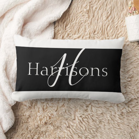 ラブリー白黒モノグラムエレガントファミリー ランバークッション (ブランケット)