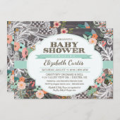 ラブリー素朴フローラ&レースボホーベビーシャワー 招待状 (正面/裏面)