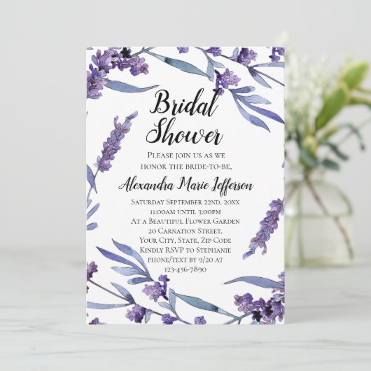 ラブリー薄紫ウォーター色エレガントブライダルシャワー 招待状 (スタンド正面)
