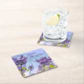 ラブリー薄紫ハッピーバースデー スクエアペーパーコースター (インサイチュ)