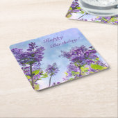 ラブリー薄紫ハッピーバースデー スクエアペーパーコースター (アングル)