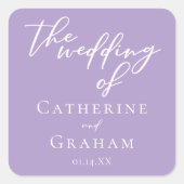 ラブリー薄紫パープルホワイトタイポグラフィ結婚ズ スクエアシール (正面)