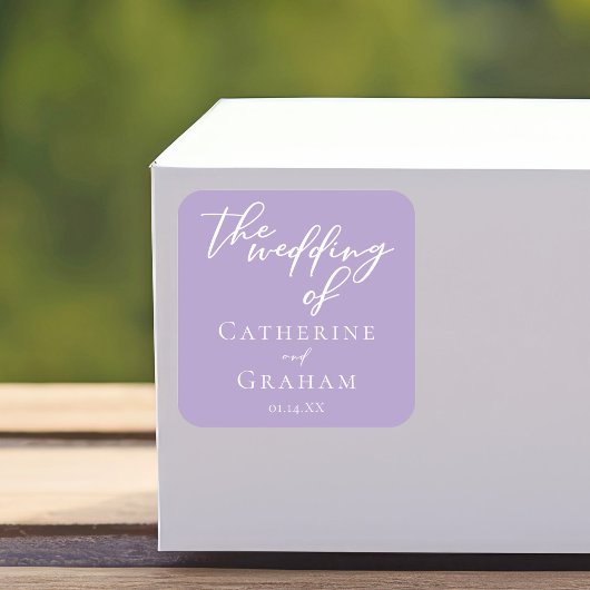 ラブリー薄紫パープルホワイトタイポグラフィ結婚ズ スクエアシール