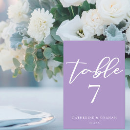 ラブリー薄紫パープルホワイトタイポグラフィ結婚ズ テーブルナンバー