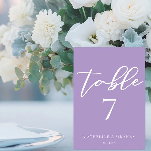 ラブリー薄紫パープルホワイトタイポグラフィ結婚ズ テーブルナンバー