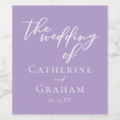 ラブリー薄紫パープルホワイトタイポグラフィ結婚ズ ワインラベル (シングルラベル)