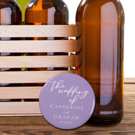 ラブリー薄紫パープルホワイトタイポグラフィ結婚ズ 栓抜き