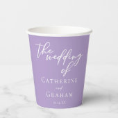 ラブリー薄紫パープルホワイトタイポグラフィ結婚ズ 紙コップ (裏面)