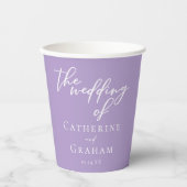 ラブリー薄紫パープルホワイトタイポグラフィ結婚ズ 紙コップ (正面)