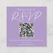 ラブリー薄紫パープル結婚ホワイトのQRコードRSVP エンクロージャーカード (正面)