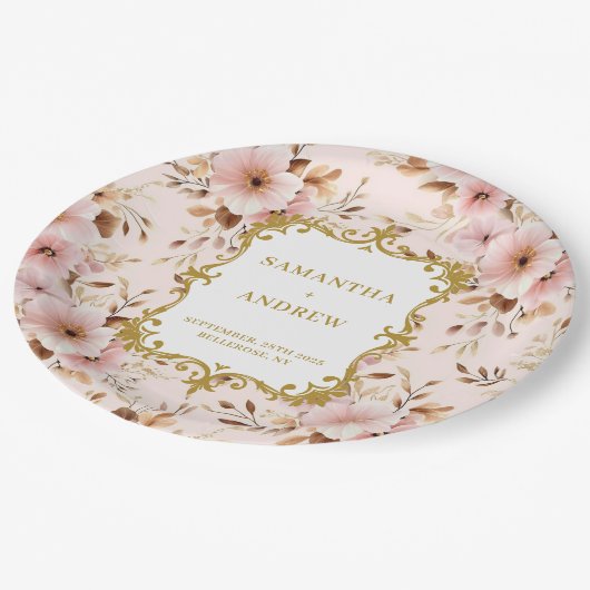 ラブリー赤面結婚金ゴールドの紙プレート ペーパープレート (アングル)