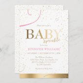 ラブリー金ゴールドガールベビー散水シャワー 招待状 (正面/裏面)