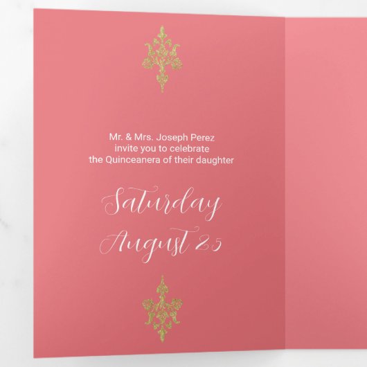 ラブリー金ゴールドグリッターキンセアニェラ 三つ折り招待状 (内部最初)