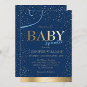 ラブリー金ゴールドネイビーブルーボーイベビー散水シャワー 招待状 (正面/裏面)