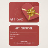 ラブリー金ゴールドボウ赤いハートギフトボックスギフトカード (正面&裏面)