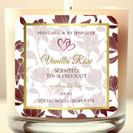 ラブリー金ゴールドマルーン色フローラ製品ラベル スクエアシール