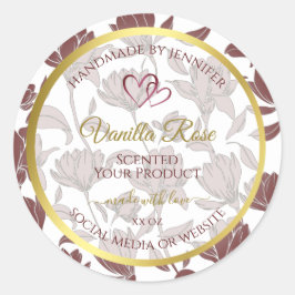 ラブリー金ゴールドマルーン色フローラ製品ラベル ラウンドシール