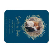 ラブリー金ゴールド雪片リースフォトフレーム結婚ズ マグネット (横)