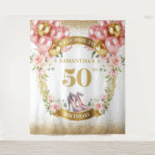 ラブリー50誕生日ピンクハイヒールパーティー タペストリー (正面)